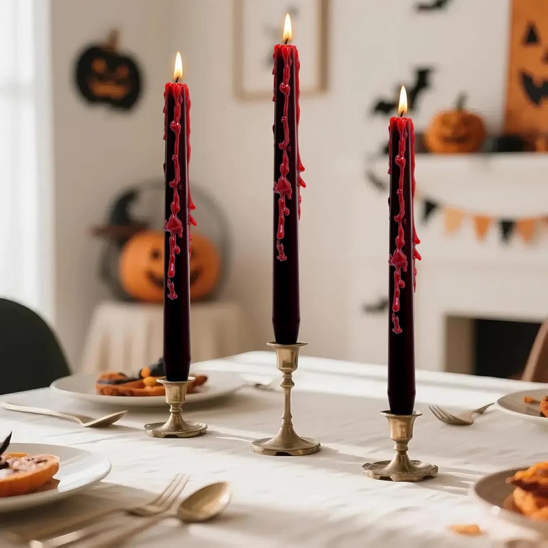 SOUNDVALUE 8 Pack Vampire Tears Taper Candles, 10 inch Tall Bleeding Candles, Unscented Black Tapered Candlesticks, Spooky Blood Drip Candle Set for Halloween Party Gothic Home Decorations - Image 3